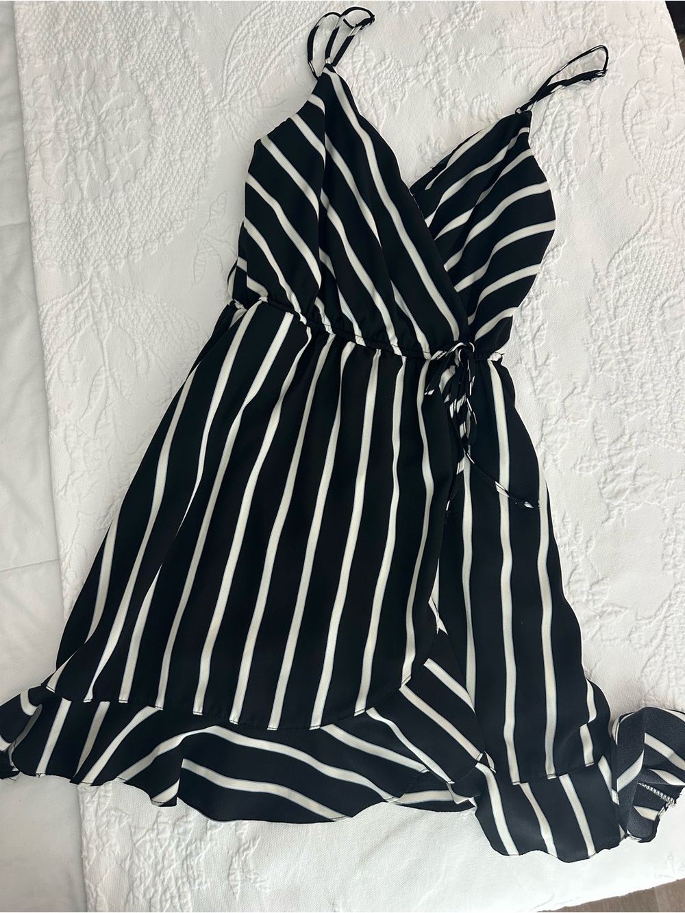 Striped Black & White Wrap Sundress Romper Size Small